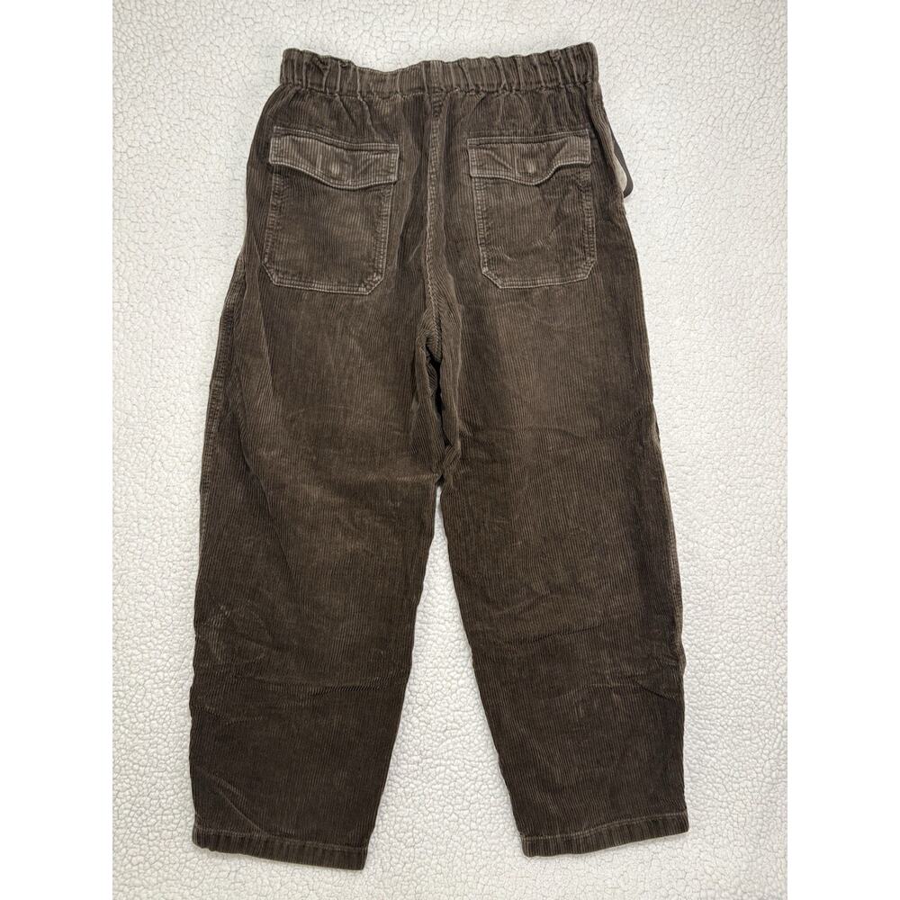Uniqlo Pleated Wide Leg Corduroy Pants Mens L Elastic Waist Chocolate Brown Belt - Picture 5 of 7